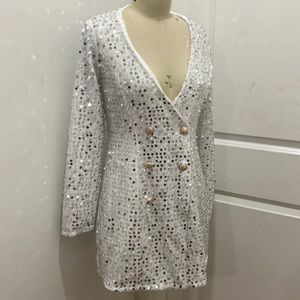 Not Afraid To Sparkle Dress - White
